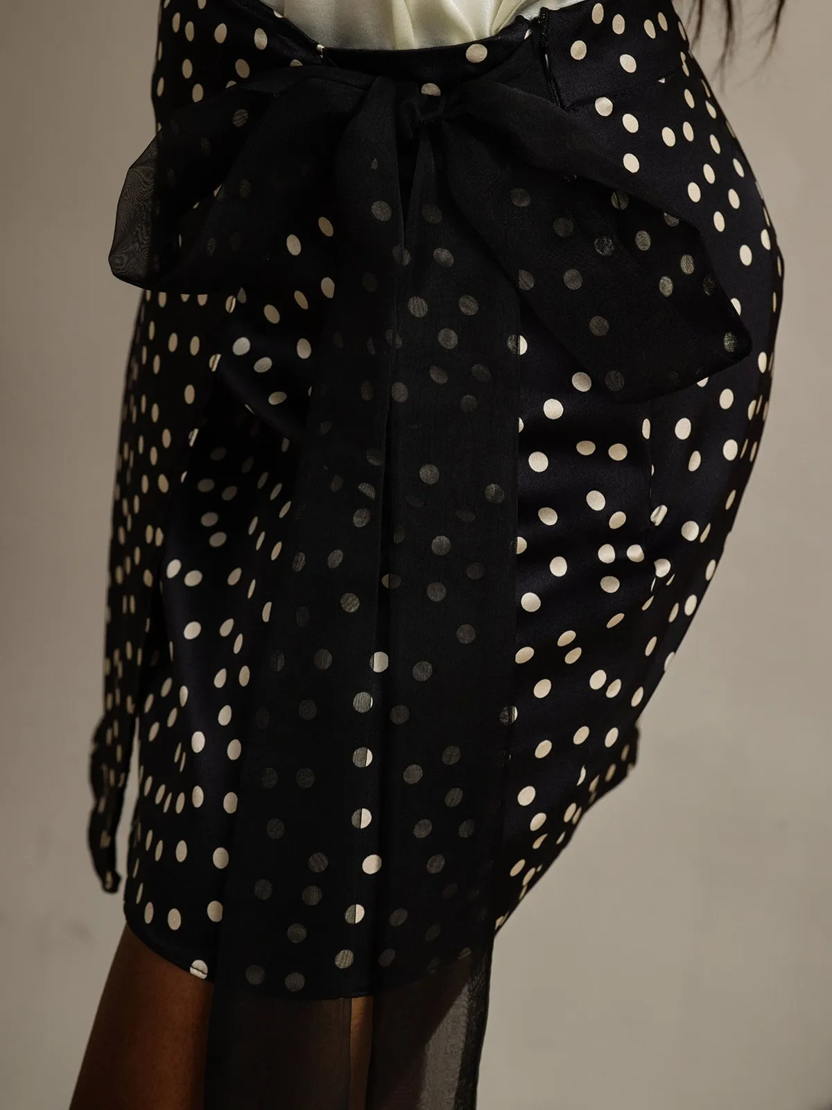 Clearance - 19Momme Silk Polka Dot Wrap Mini Skirt with Side Tie Waist Design sold by SilkSilky product image thumbnail 4