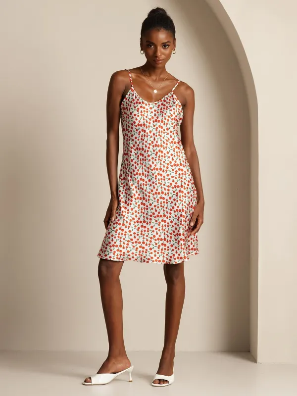 Silk Spaghetti Strap Cherry Print Short Dress sold by SilkSilky