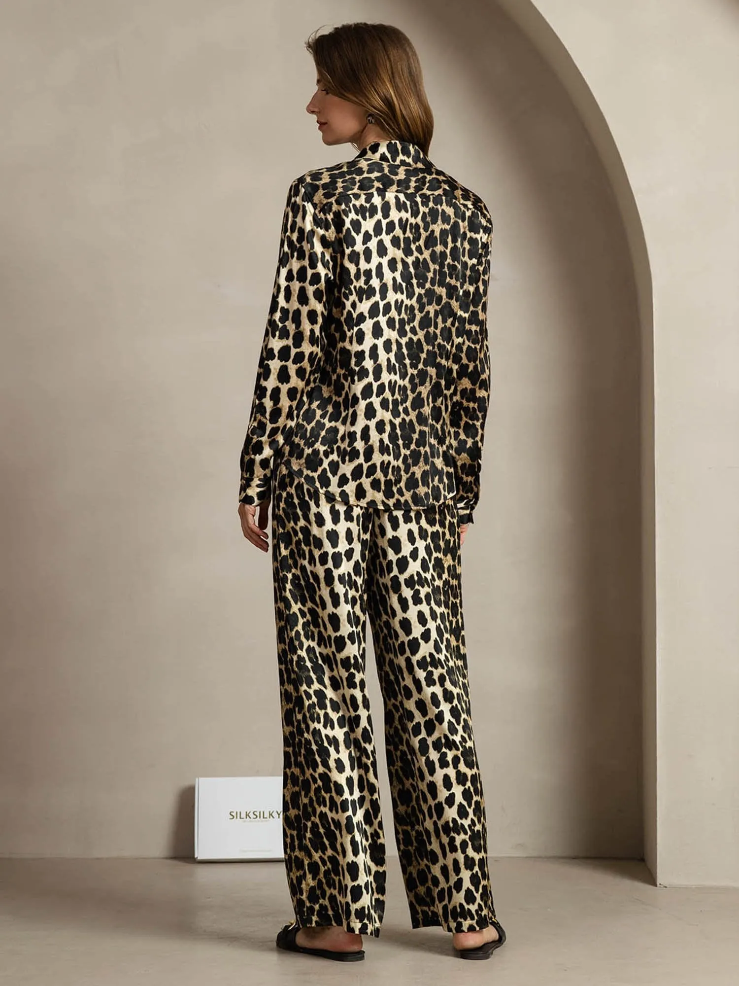 19Momme Women's Silk Leopard Print Button-Up Shirt & Wide-Leg Pants Set sold by SilkSilky product image thumbnail 2