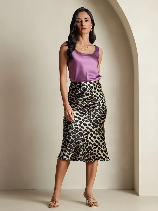 19Momme Pure Silk Leopard Print Stretch Straight Long Skirt sold by SilkSilky