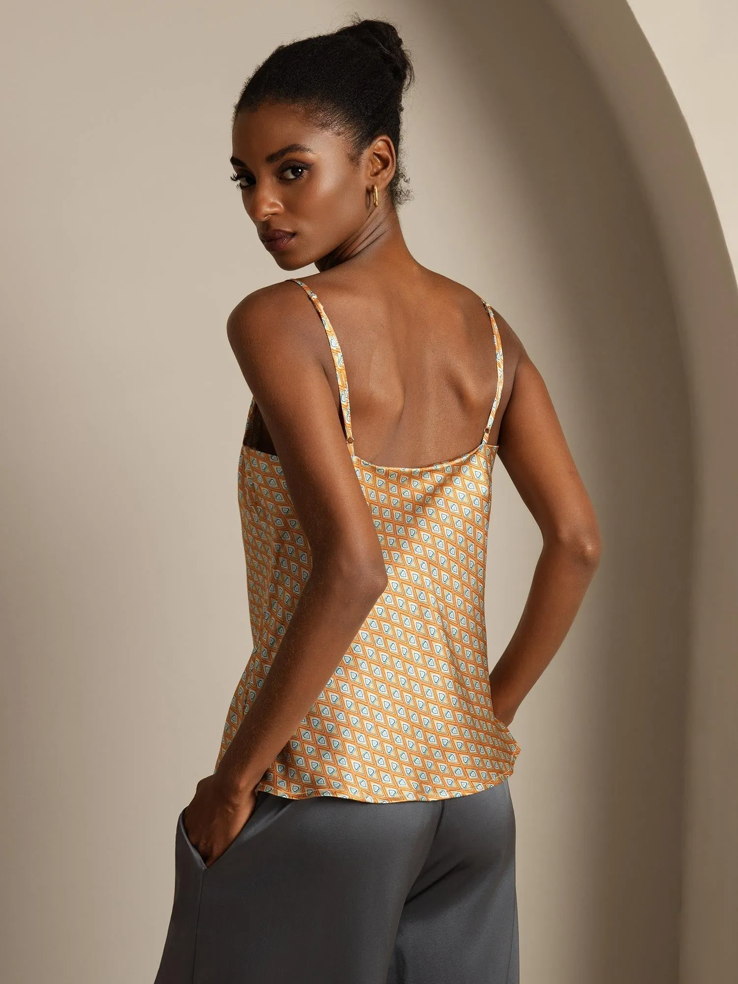 Pure Silk Geometric Print Spaghetti Strap V Neck Camisoles sold by SilkSilky product image thumbnail 2