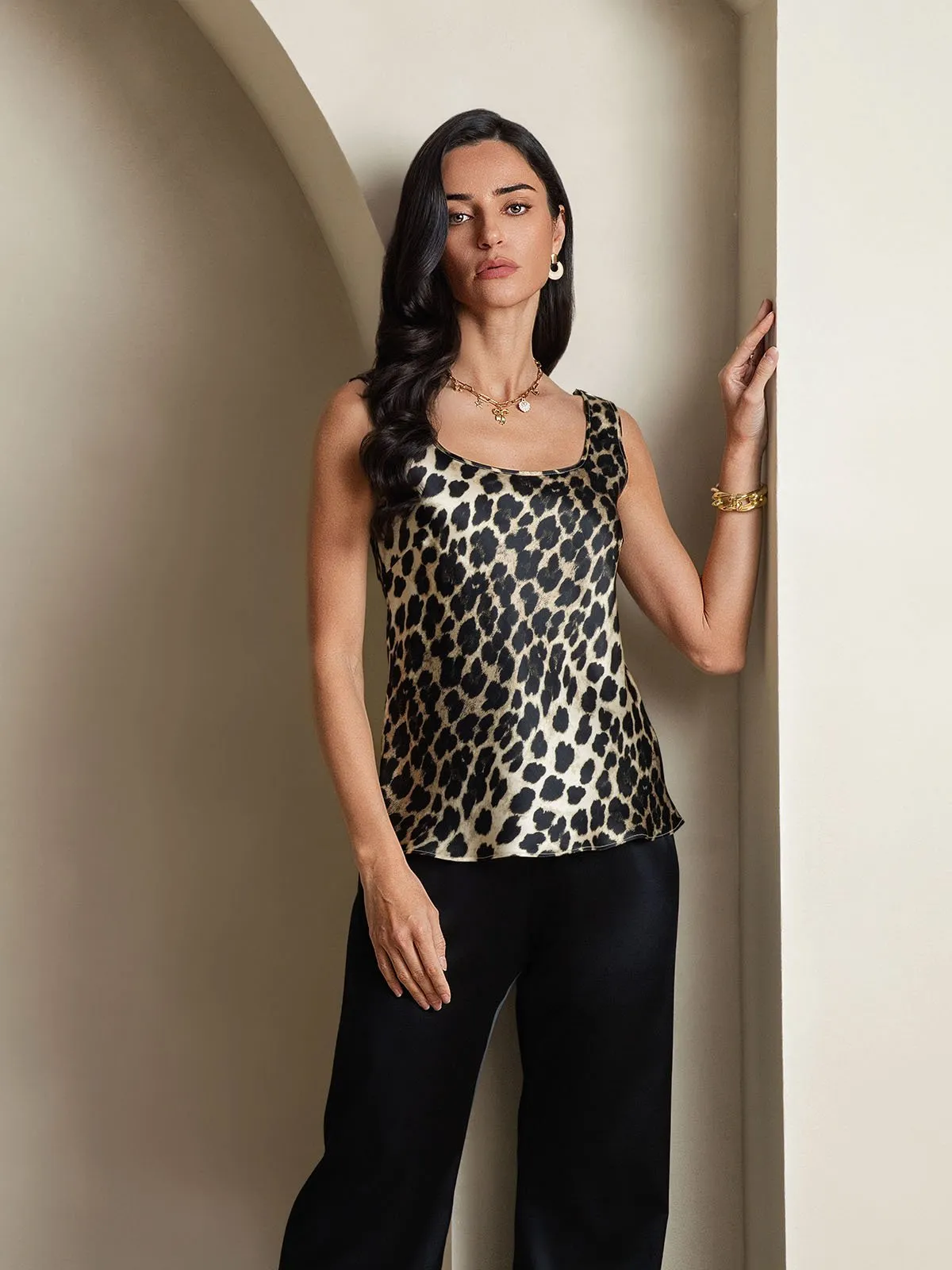 19Momme Women's Silk Leopard Print Sleeveless U Neck Tank Top sold by SilkSilky product image thumbnail 5