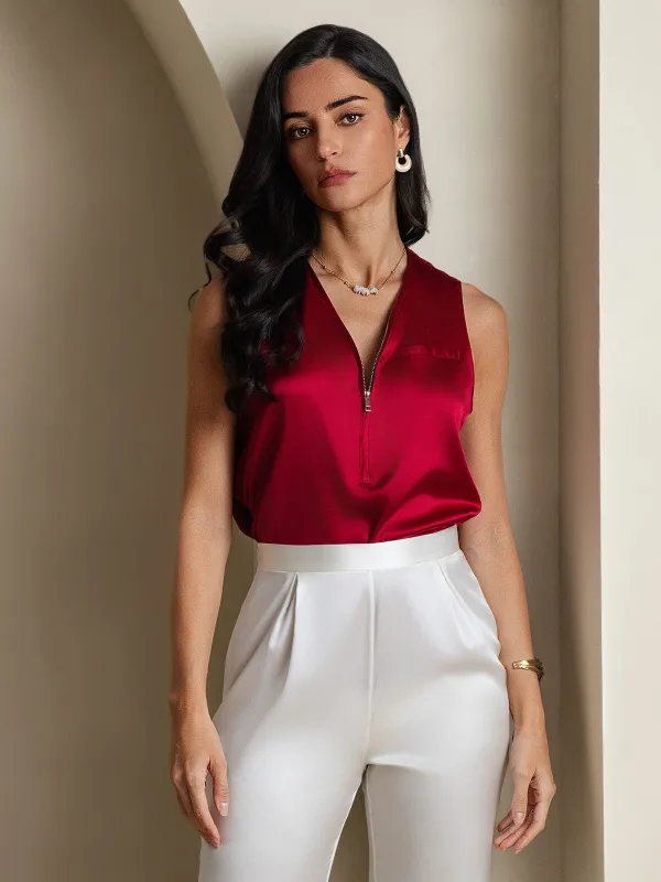 Clearance(US Warehouse) - 19Momme Silk Sleeveless V-Neck Blouse sold by SilkSilky