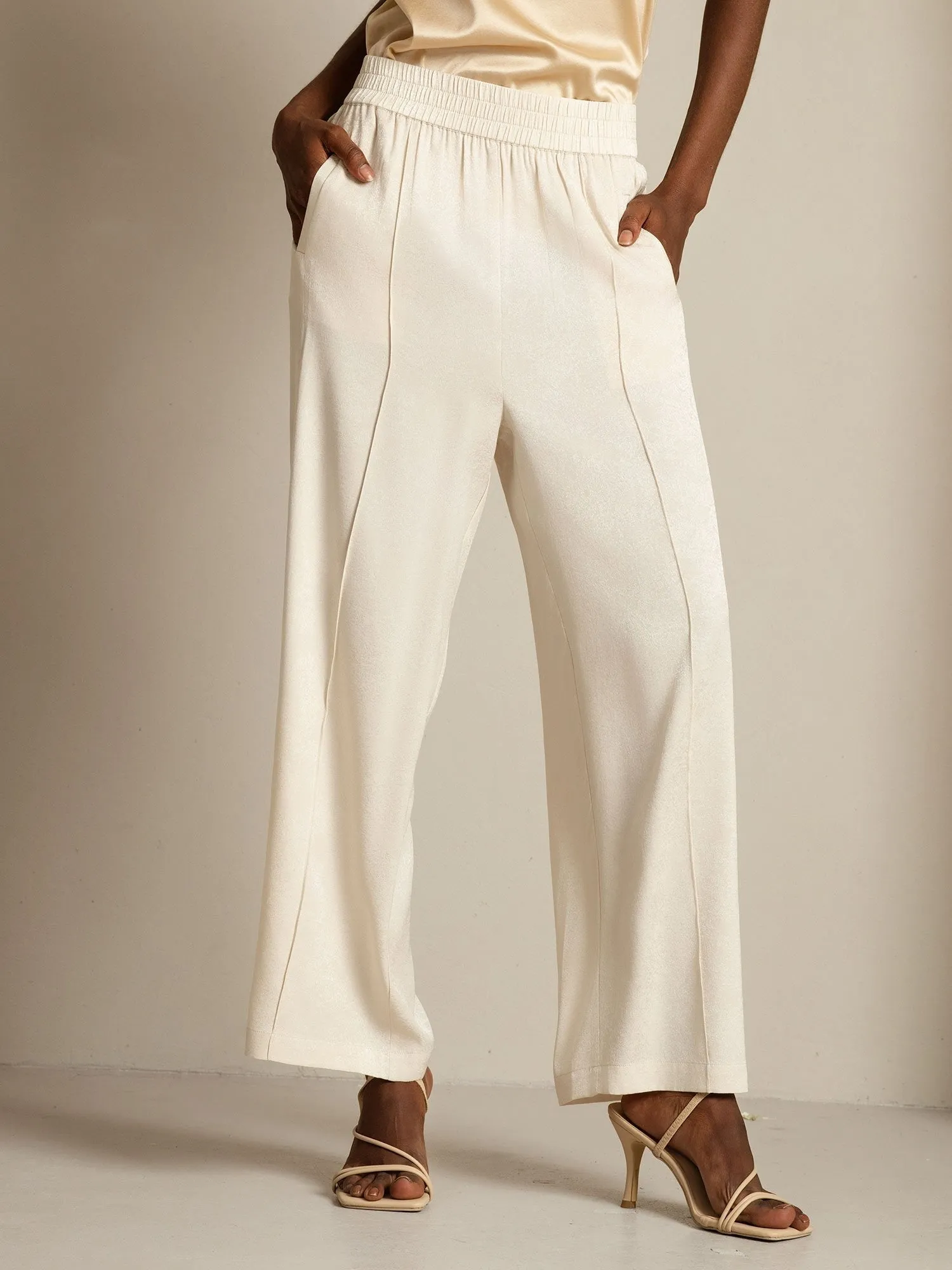 Clearance - 22Momme Silk Straight Fit Women's Pants with Elastic Waist Side Pockets Design sold by SilkSilky product image thumbnail 3