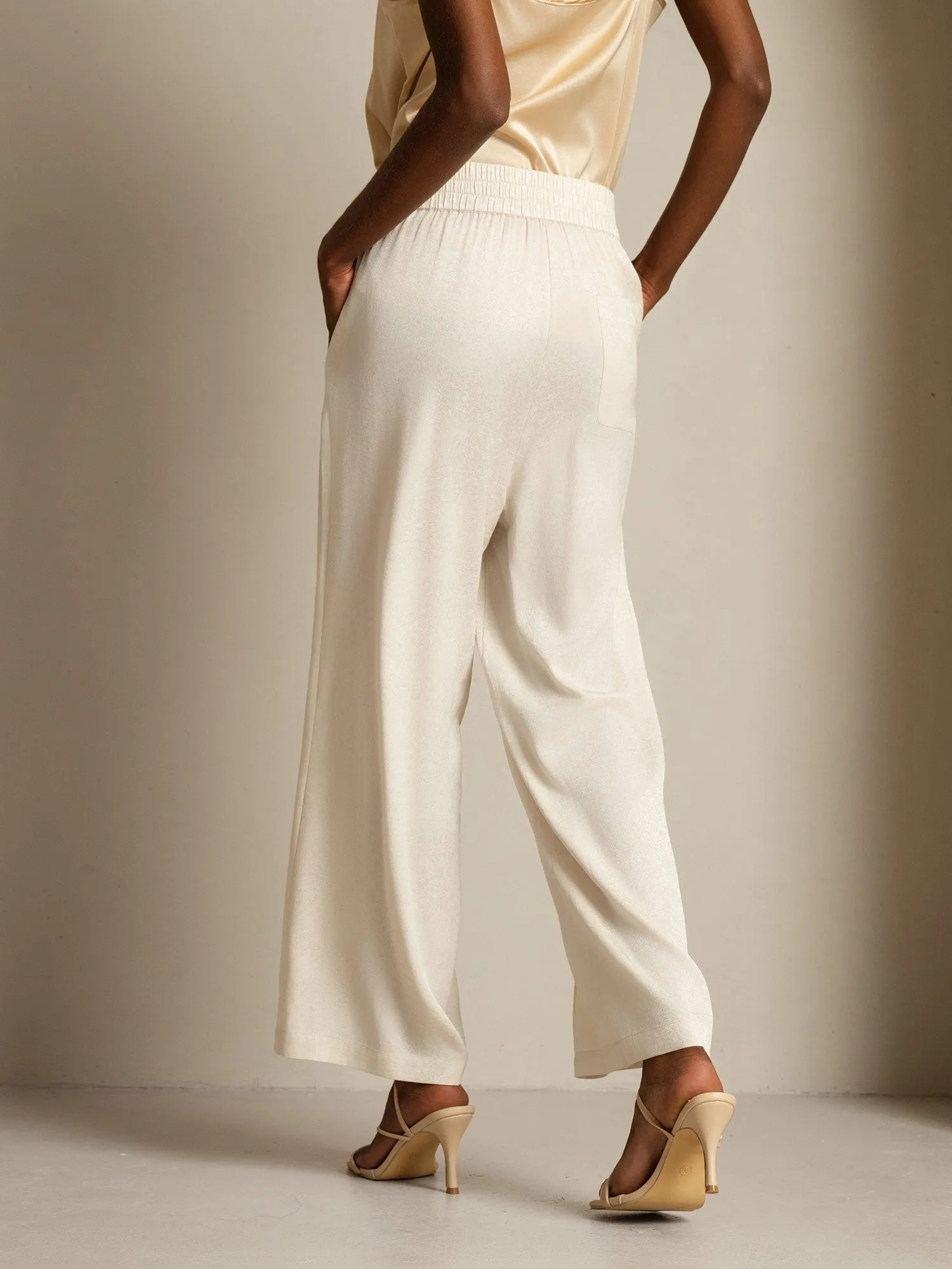 Clearance - 22Momme Silk Straight Fit Women's Pants with Elastic Waist Side Pockets Design sold by SilkSilky product image thumbnail 2