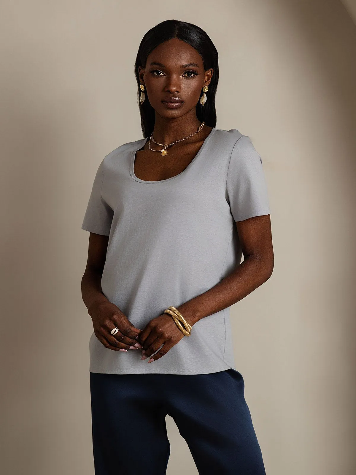 Clearance(US Warehouse) - Silk Blend U-Neck Women's T-Shirt sold by SilkSilky product image thumbnail 3