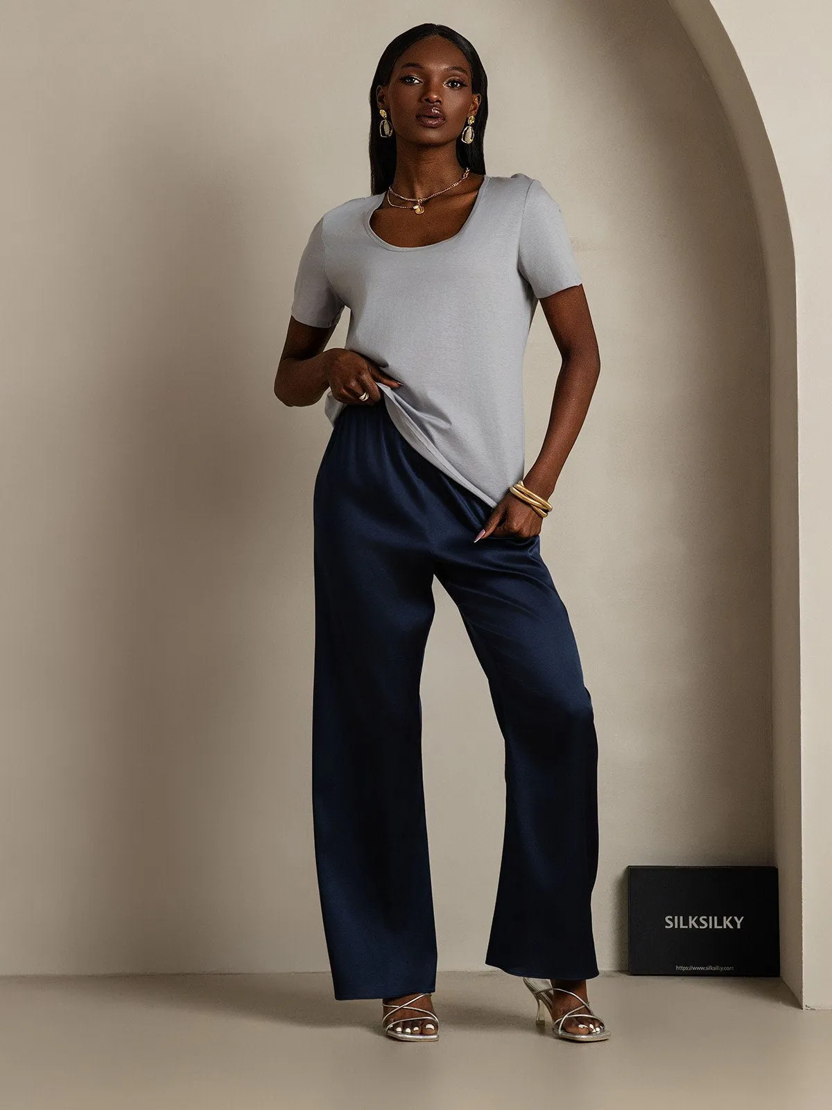 Clearance(US Warehouse) - Silk Blend U-Neck Women's T-Shirt sold by SilkSilky product image thumbnail 5