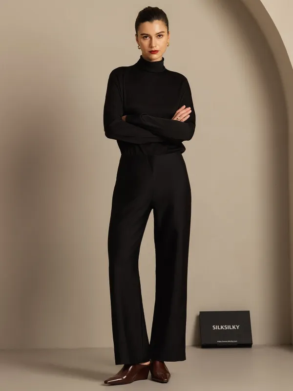 Clearance - 32Momme Silk-Wool Blend  High Waist Wide Leg Women's Pants with Side Pockets  Design sold by SilkSilky