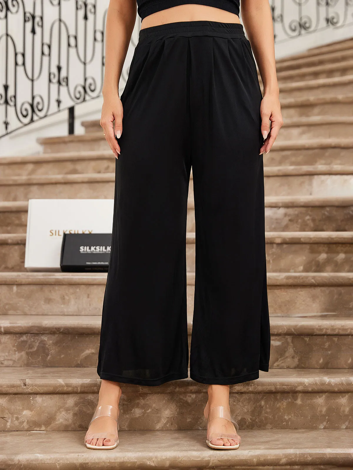 Women's Silk Knitted Wide Leg Cropped Pants sold by SilkSilky product image thumbnail 3