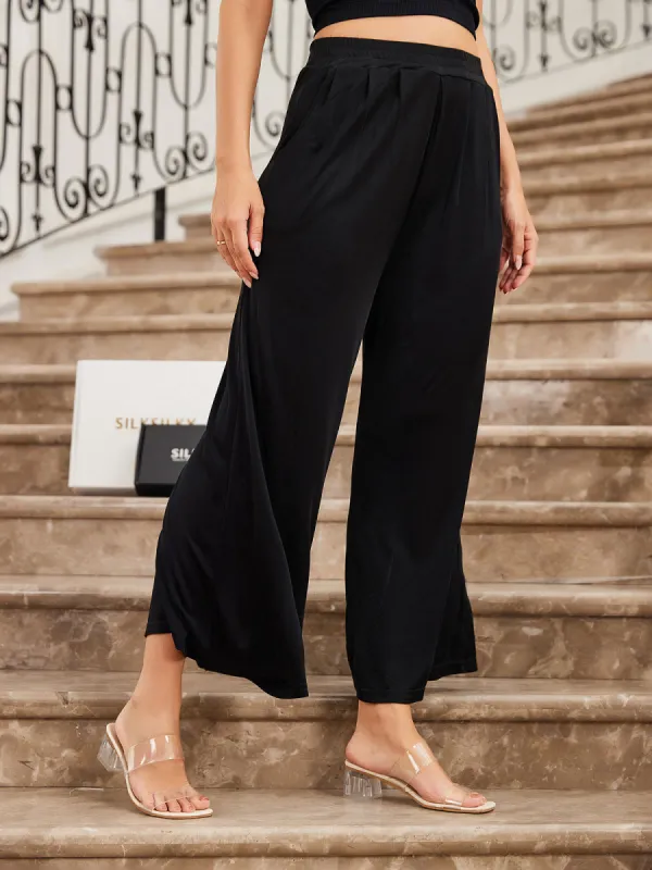 Women's Silk Knitted Wide Leg Cropped Pants sold by SilkSilky