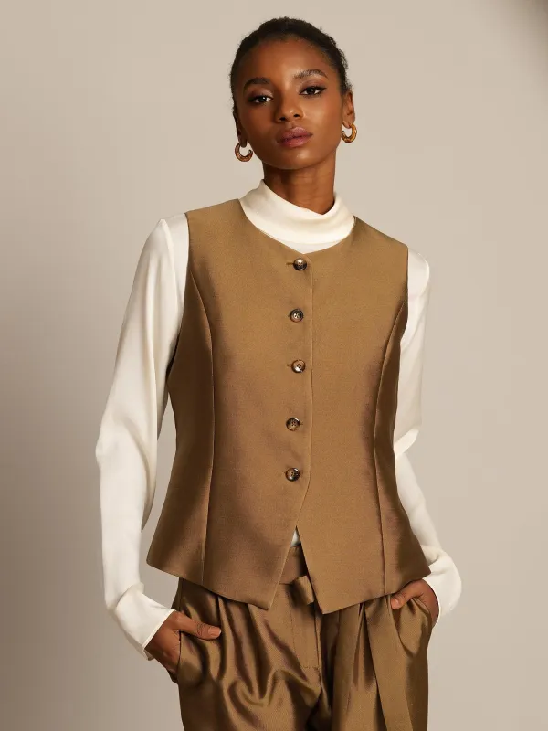 Clearance - 32Momme Silk-Wool Blend Women's Vest with Button Design sold by SilkSilky