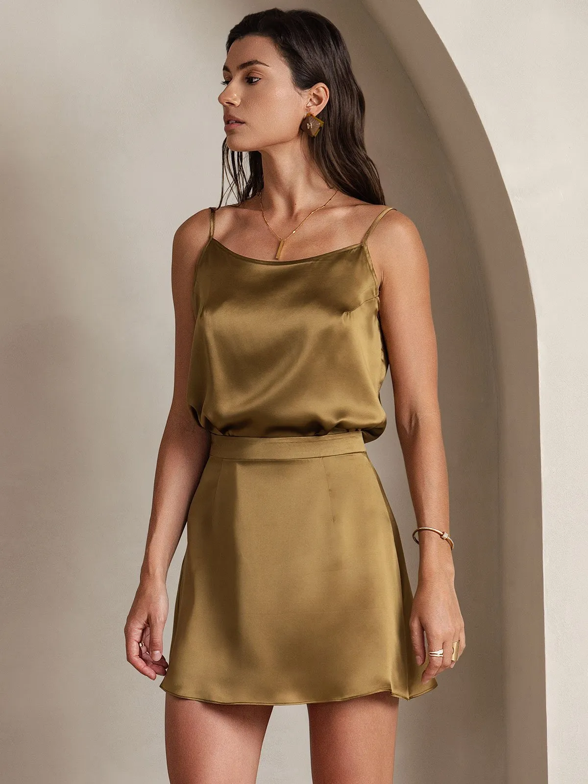 Clearance(US Warehouse) - 19Momme Silk A Line Mini Skirt with Zipper Design sold by SilkSilky product image thumbnail 3