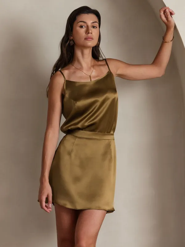 Clearance(US Warehouse) - 19Momme Silk A Line Mini Skirt with Zipper Design sold by SilkSilky