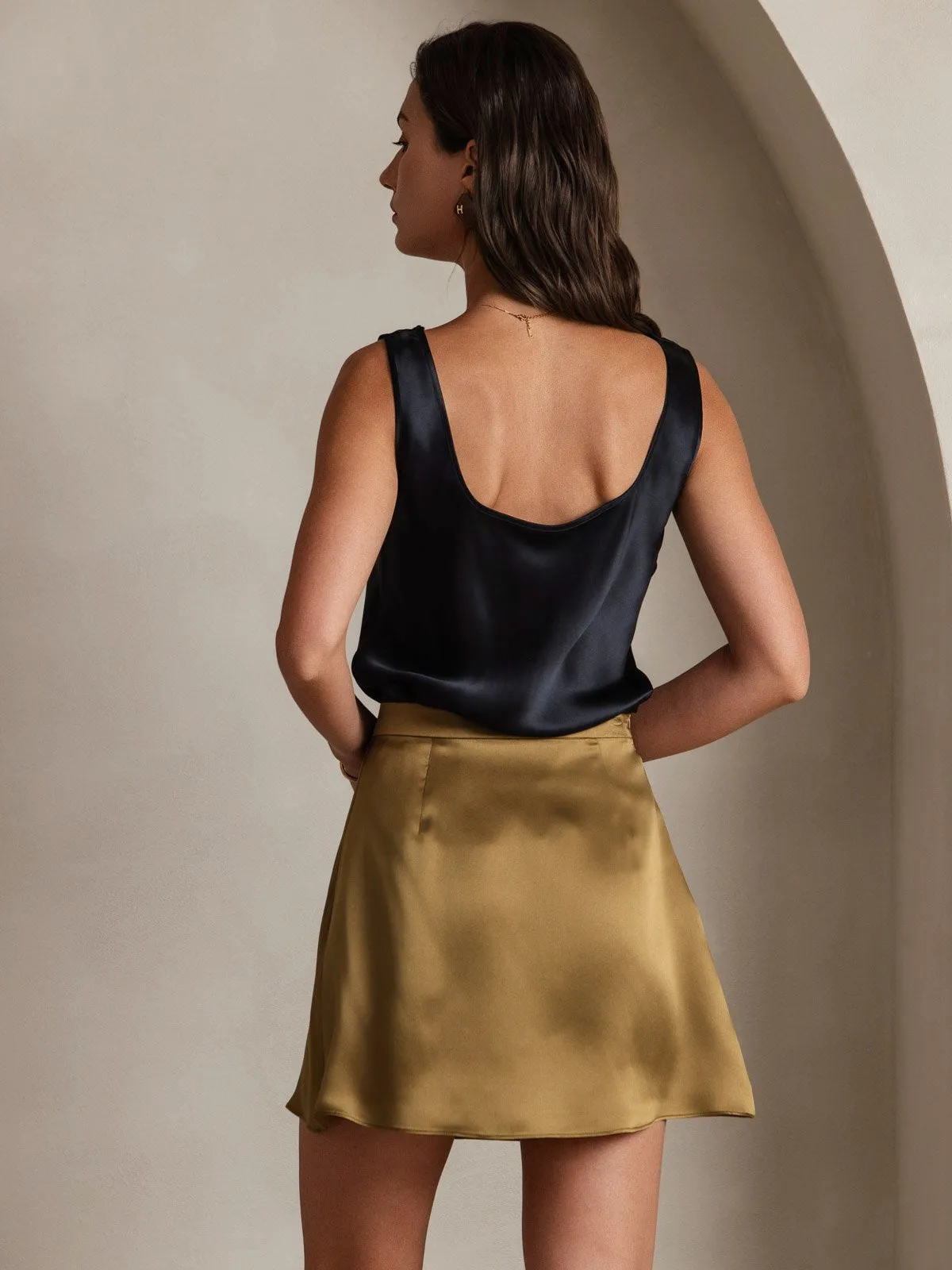 Clearance(US Warehouse) - 19Momme Silk A Line Mini Skirt with Zipper Design sold by SilkSilky product image thumbnail 2