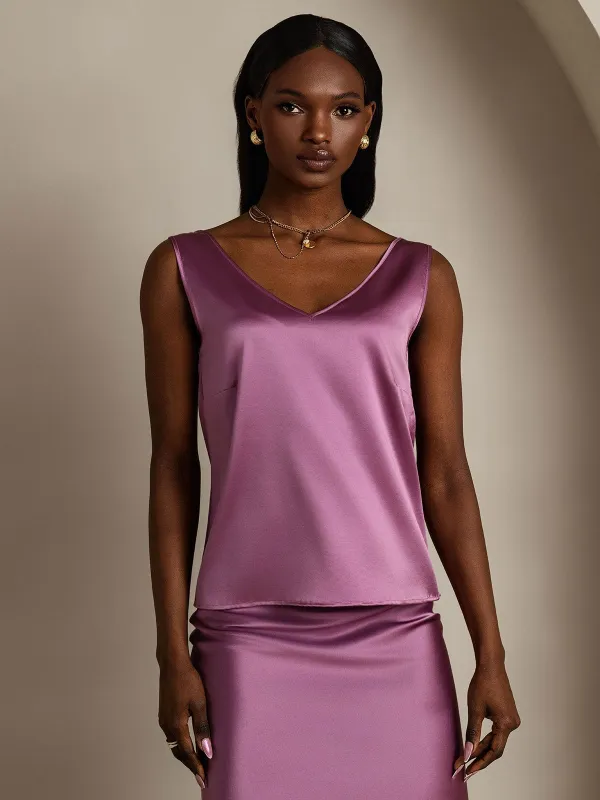 Clearance(US Warehouse) - 19Momme Silk Sleeveless V Neck Women's Tank Top with V Back Design made by SilkSilky