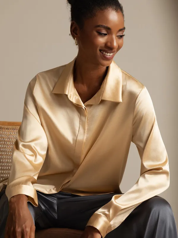 Clearance(US Warehouse) - 19Momme Silk Long Sleeve Lapel Collar Women's Shirt sold by SilkSilky