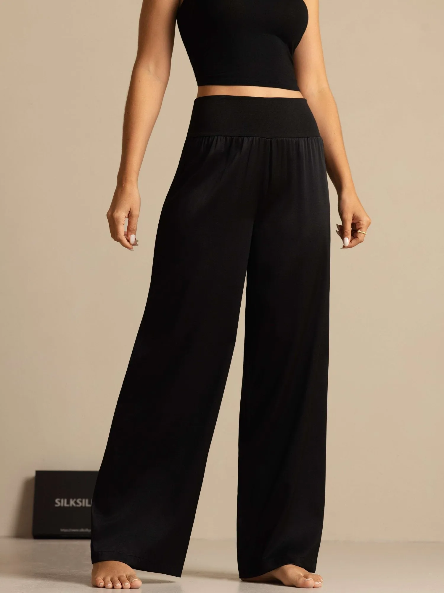 19Momme Silk Women's High-Waist Wide Leg Pants with Wide Stretch Waistband sold by SilkSilky product image thumbnail 3