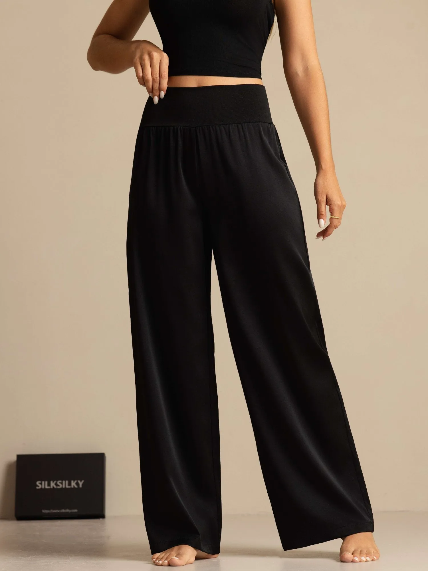 19Momme Silk Women's High-Waist Wide Leg Pants with Wide Stretch Waistband sold by SilkSilky product image thumbnail 5
