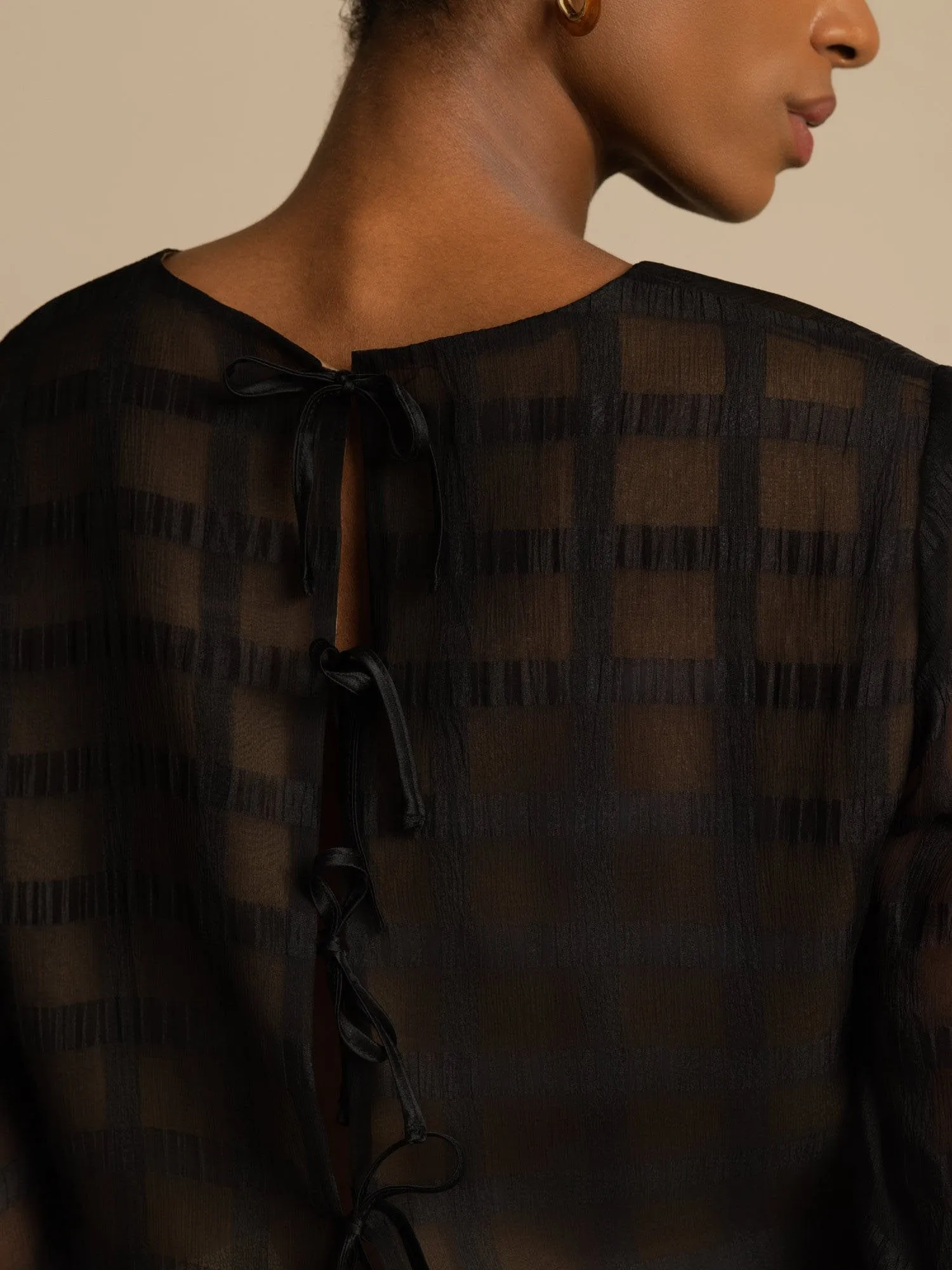 100% Mulberry Silk Women's Textured Grid Crop Blouse & A-Line Long Skirt Set sold by SilkSilky product image thumbnail 4
