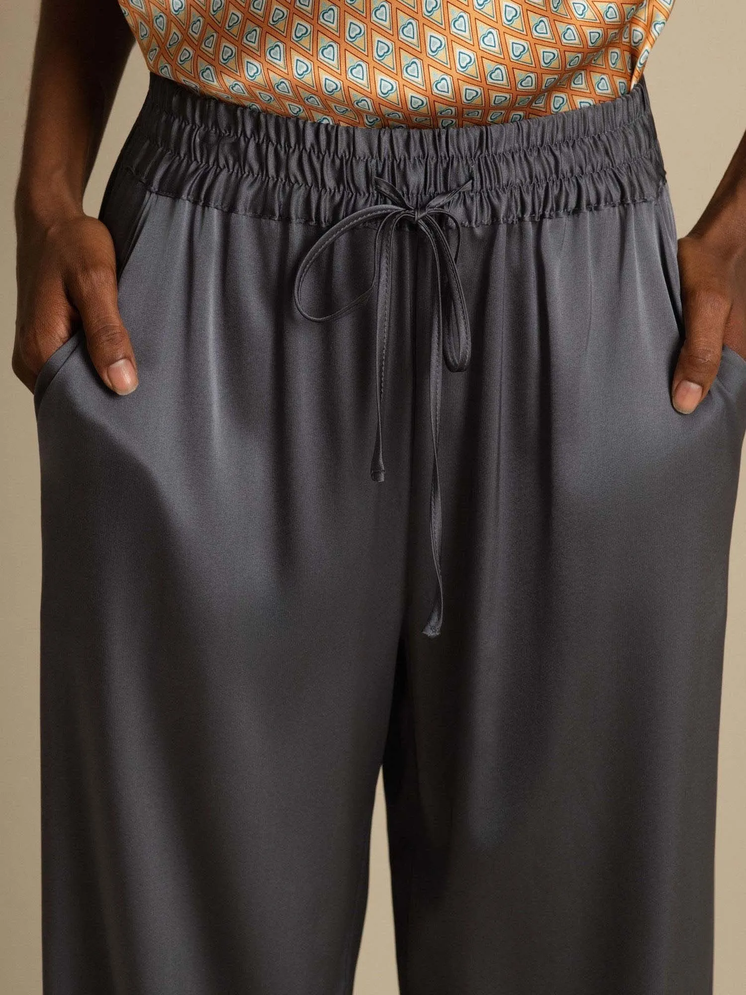 19Momme Silk Women’s High-Waist Wide Leg Pants with Shirred Drawstring Waist sold by SilkSilky product image thumbnail 4