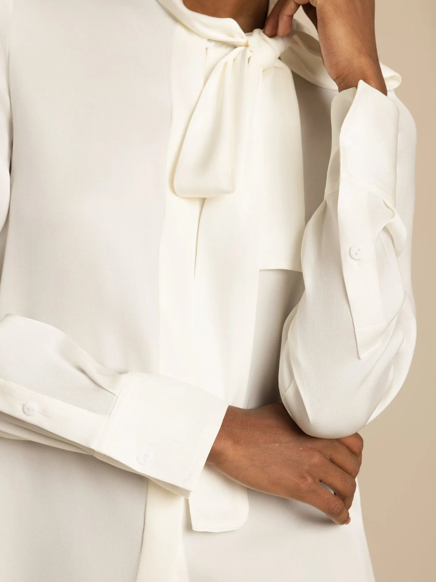 19Momme Silk Women's Tie Neck Long Sleeve Blouse sold by SilkSilky product image thumbnail 5