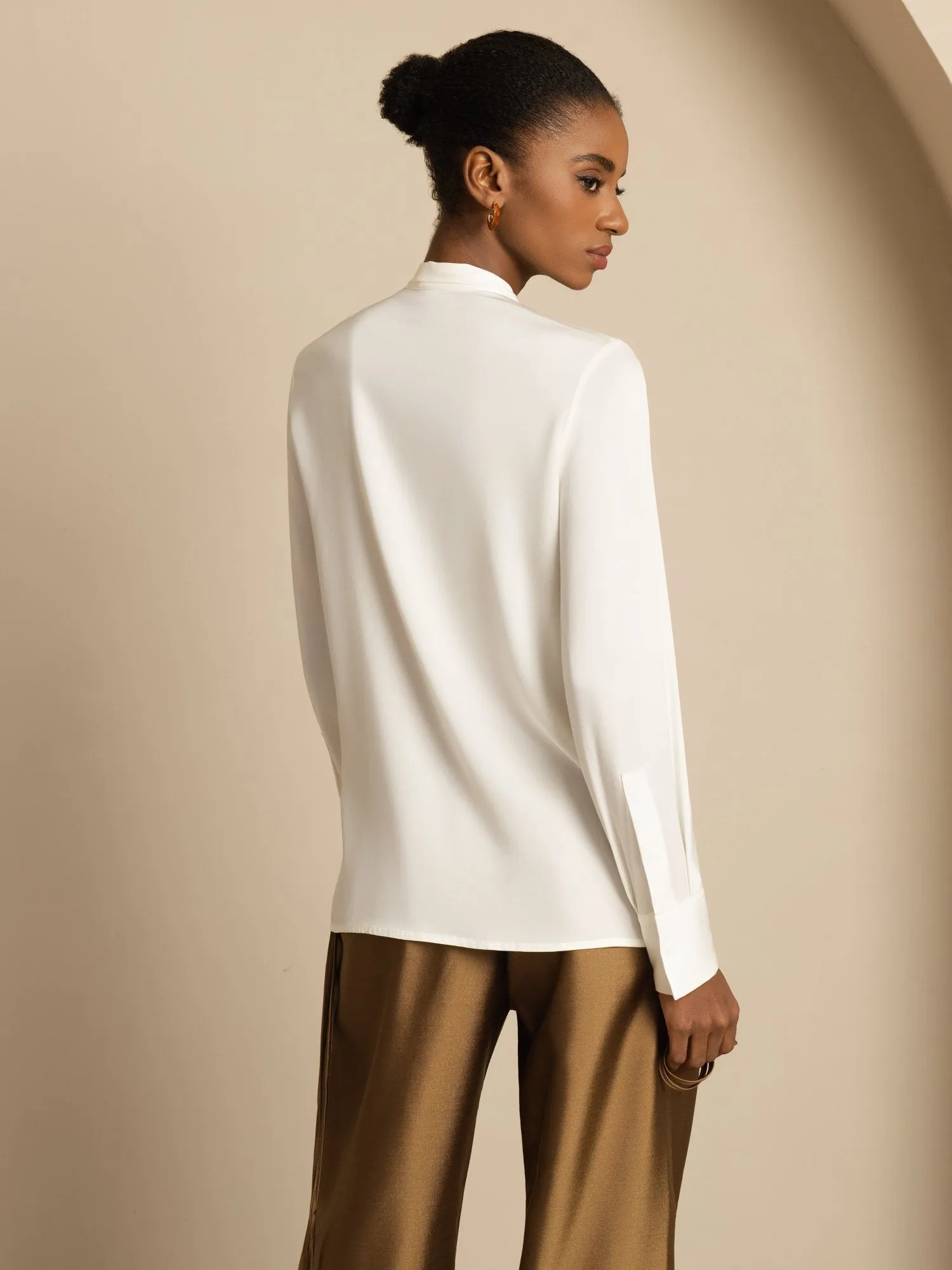 19Momme Silk Women's Tie Neck Long Sleeve Blouse sold by SilkSilky product image thumbnail 3