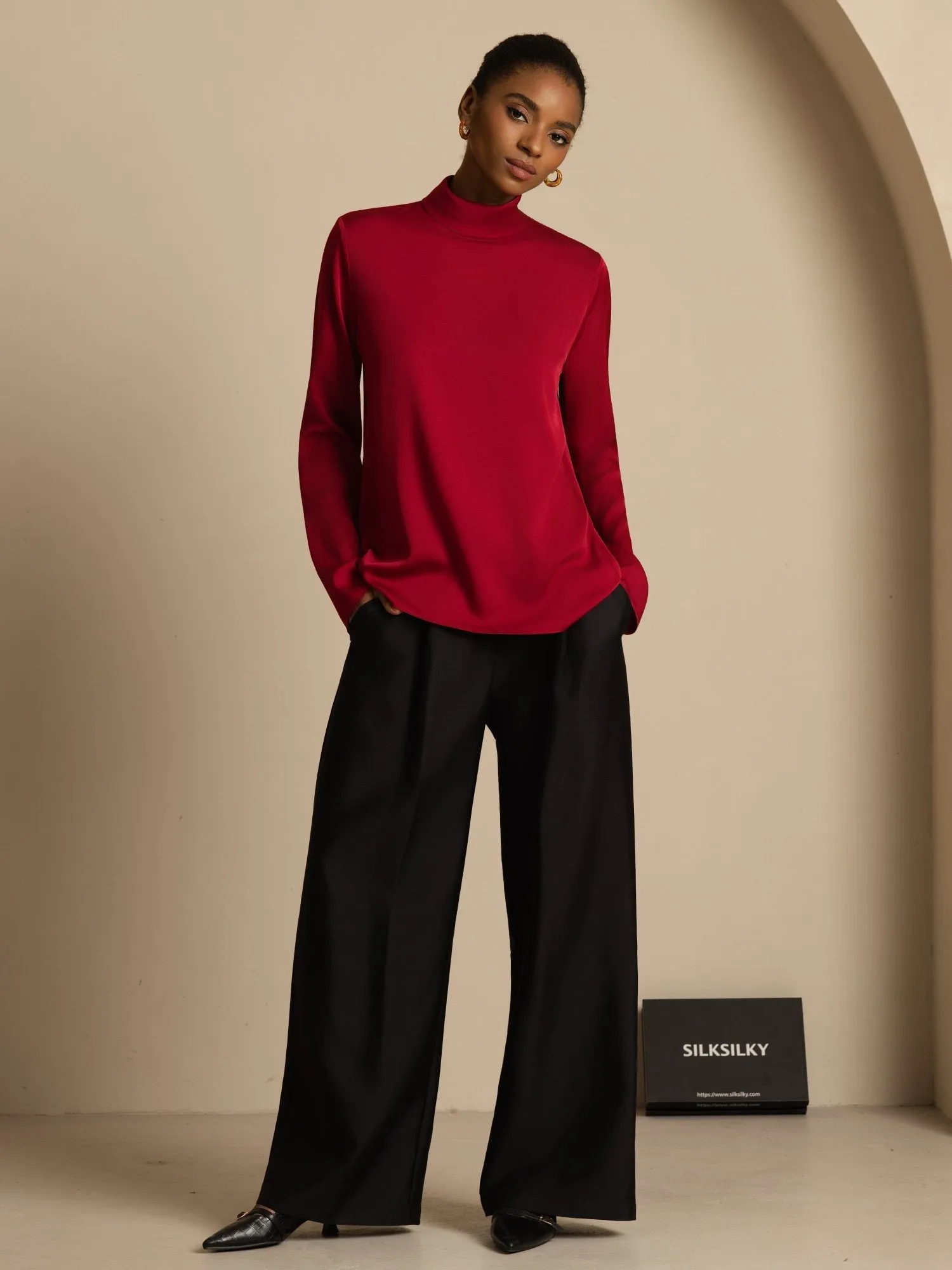 19Momme Silk Women's Turtle Neck Long Sleeve Top sold by SilkSilky