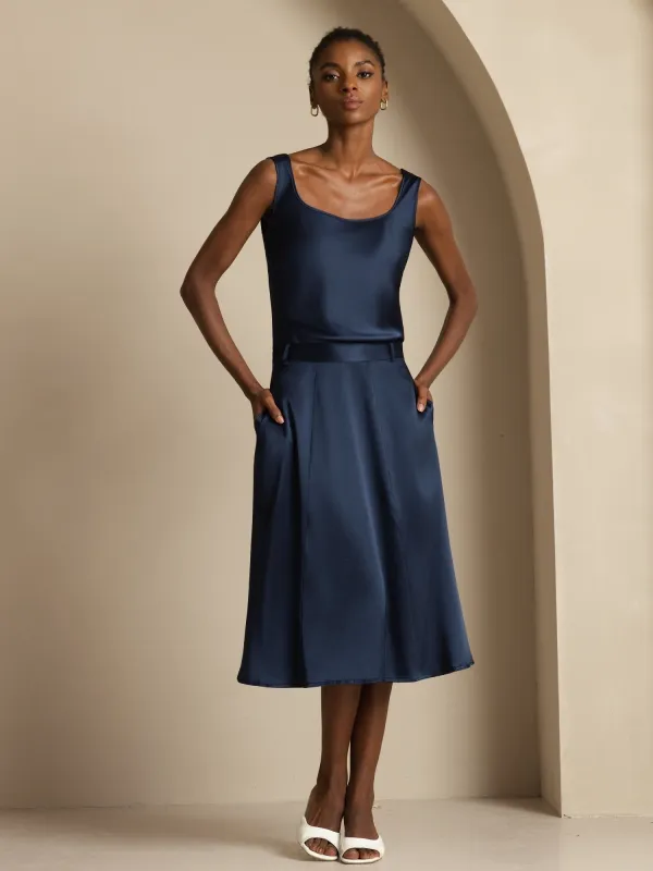 19Momme Silk High-Waist A-Line Midi Skirt with Pockets sold by SilkSilky