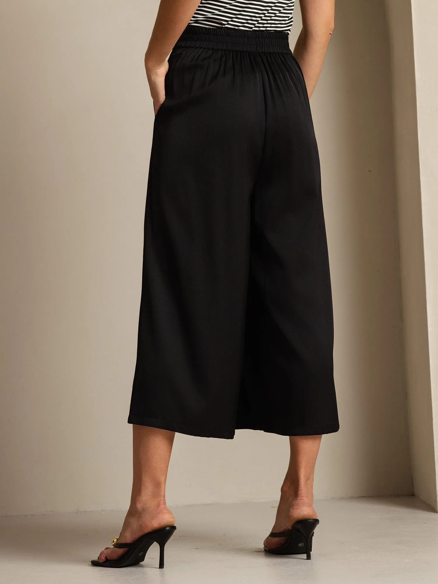 19Momme Silk Women's High Waist Pleated Wide Leg Capri Pants sold by SilkSilky product image thumbnail 2