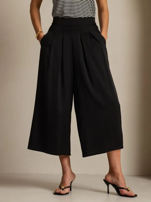 19Momme Silk Women's High Waist Pleated Wide Leg Capri Pants made by SilkSilky