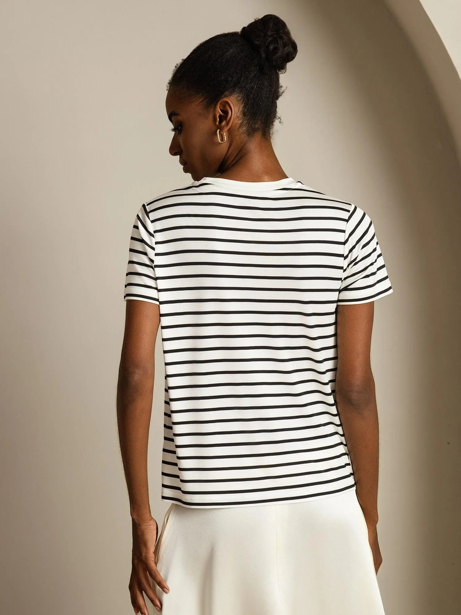 Pure Silk Crew Neck Short Sleeve Women's Sport Stripe Print T-Shirt sold by SilkSilky product image thumbnail 2