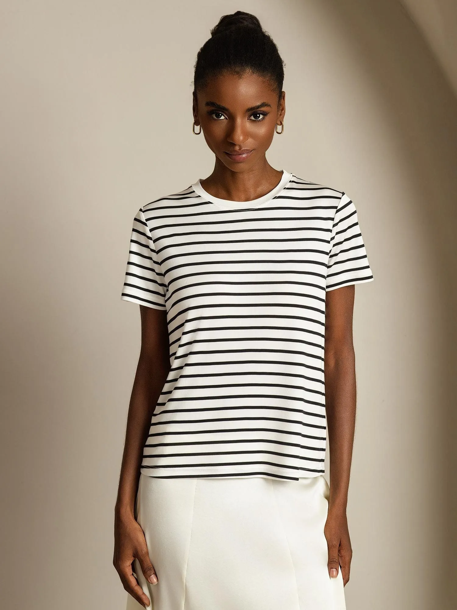 Pure Silk Crew Neck Short Sleeve Women's Sport Stripe Print T-Shirt sold by SilkSilky product image thumbnail 3