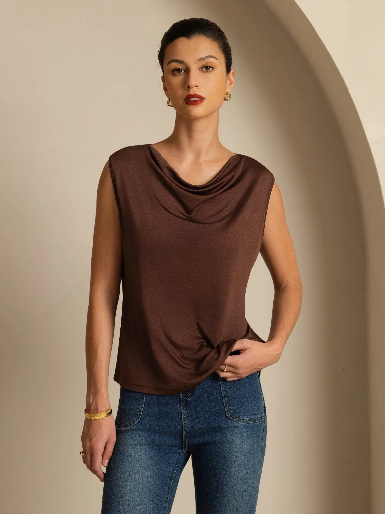 Pure Silk Women's Sleeveless Cowl Neck Basic Casual Top sold by SilkSilky