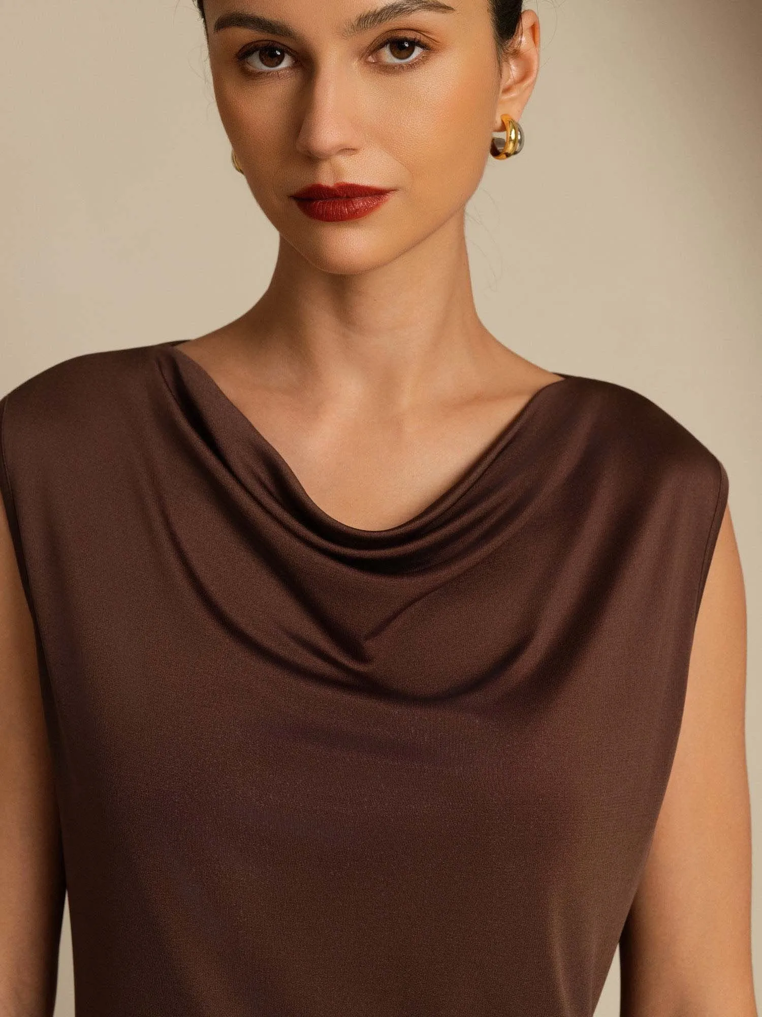 Pure Silk Women's Sleeveless Cowl Neck Basic Casual Top sold by SilkSilky product image thumbnail 5