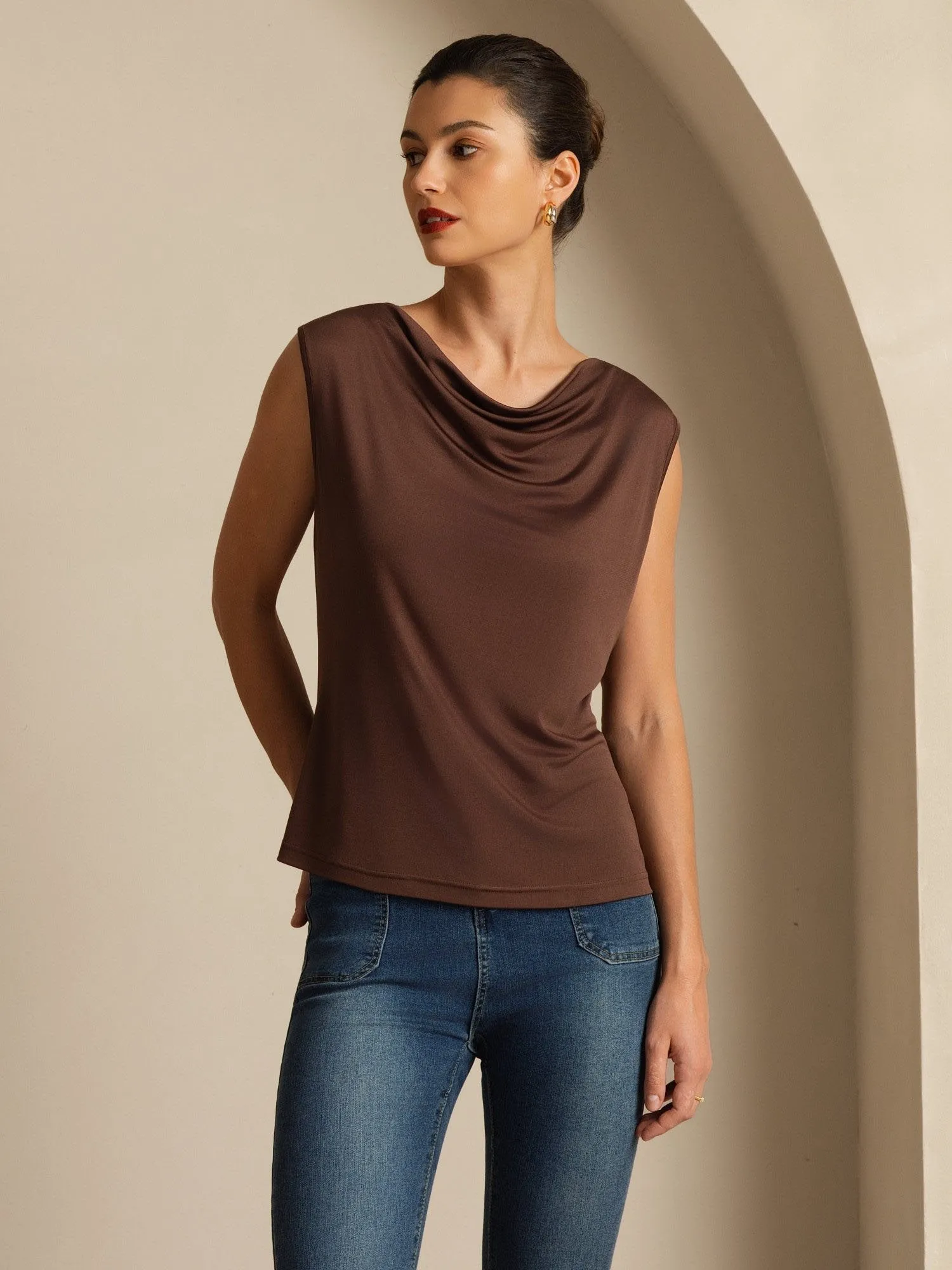 Pure Silk Women's Sleeveless Cowl Neck Basic Casual Top sold by SilkSilky product image thumbnail 4