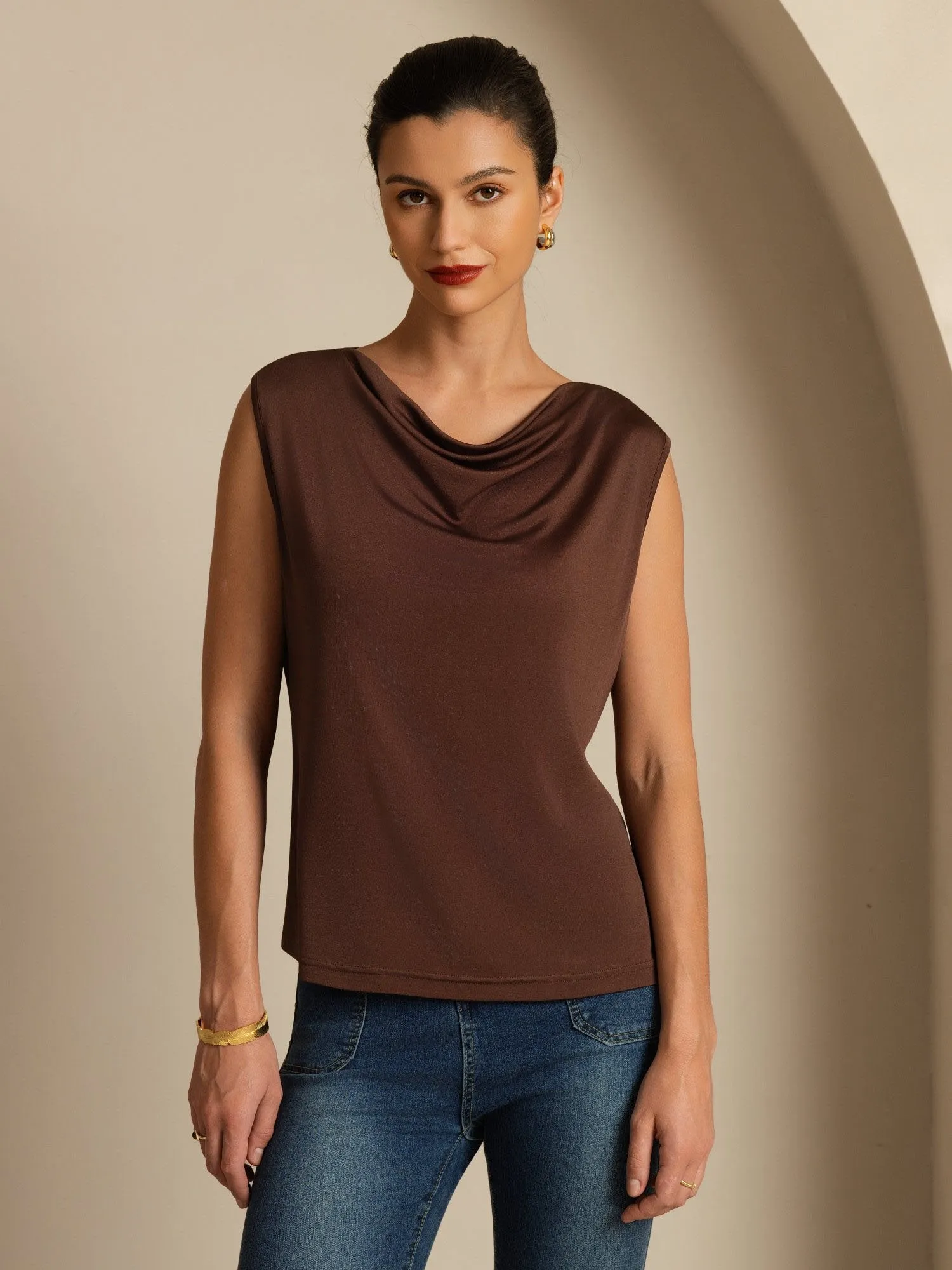 Pure Silk Women's Sleeveless Cowl Neck Basic Casual Top sold by SilkSilky product image thumbnail 3