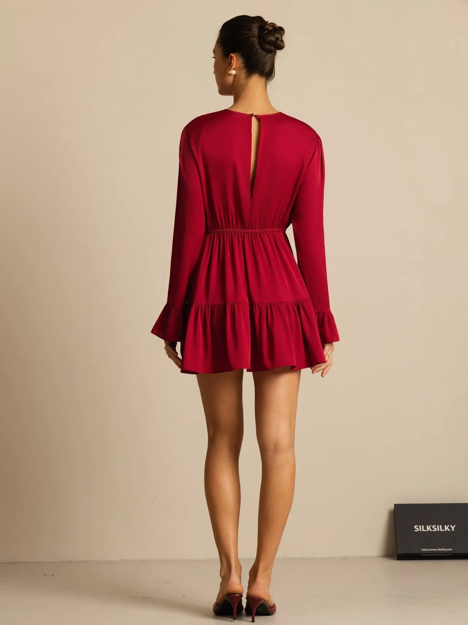 19Momme Silk Ruffle Sleeves Short A-Line Flowy Dress sold by SilkSilky product image thumbnail 2