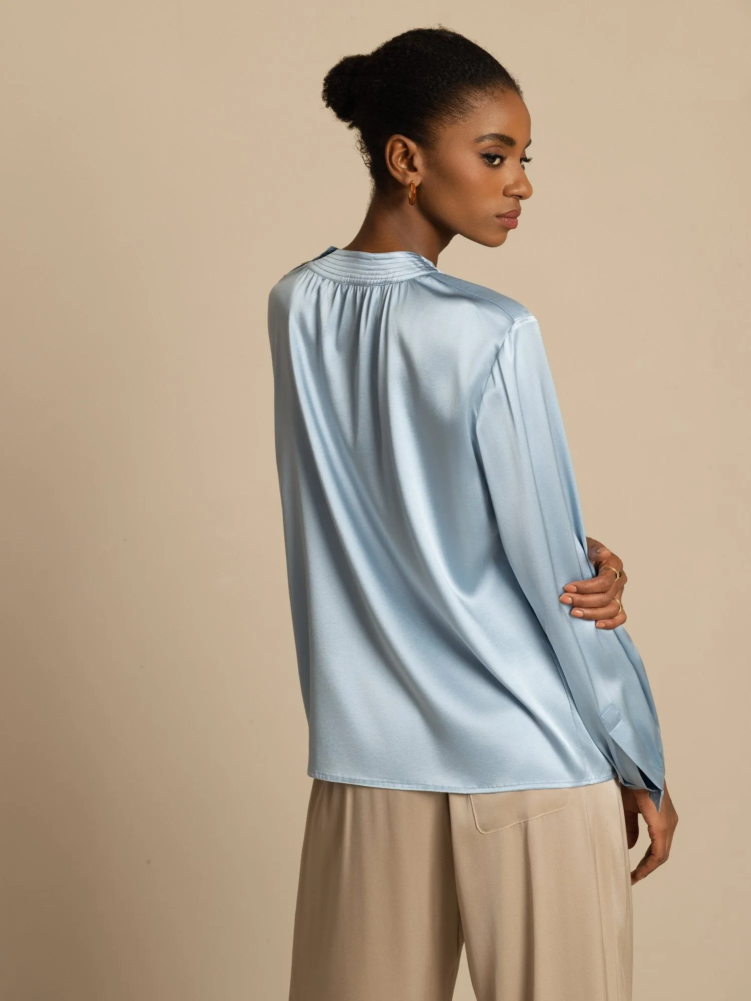 19Momme Silk Women’s Gathered Neck Long Sleeve Blouse sold by SilkSilky product image thumbnail 2