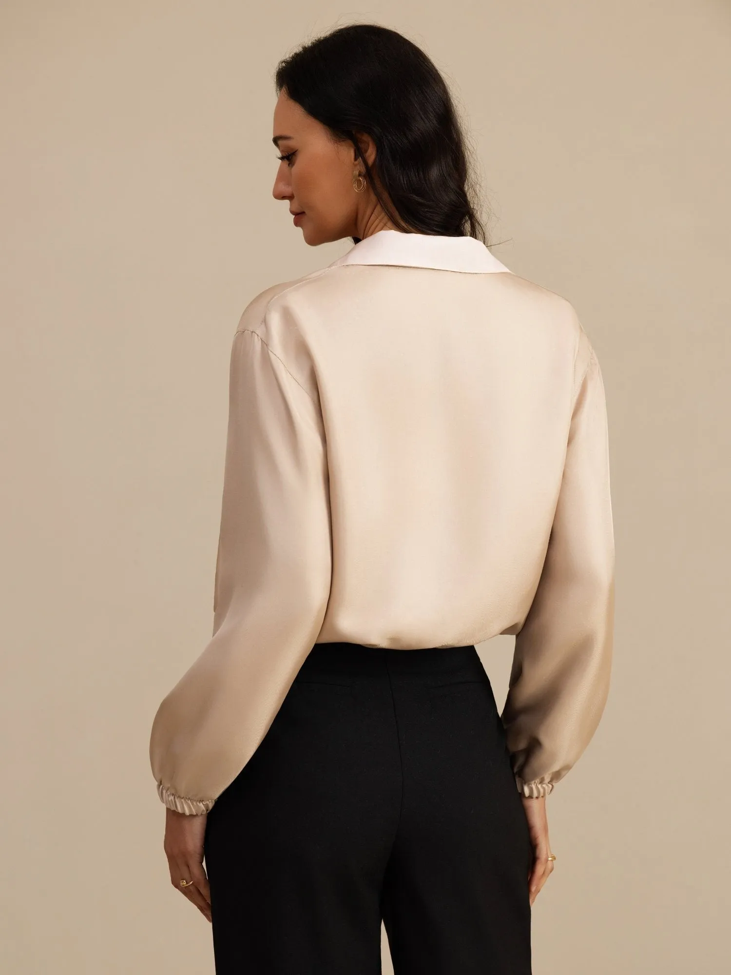 Pure Silk Women's Short Stand Collar Reversible Jacket With Pockets sold by SilkSilky product image thumbnail 2