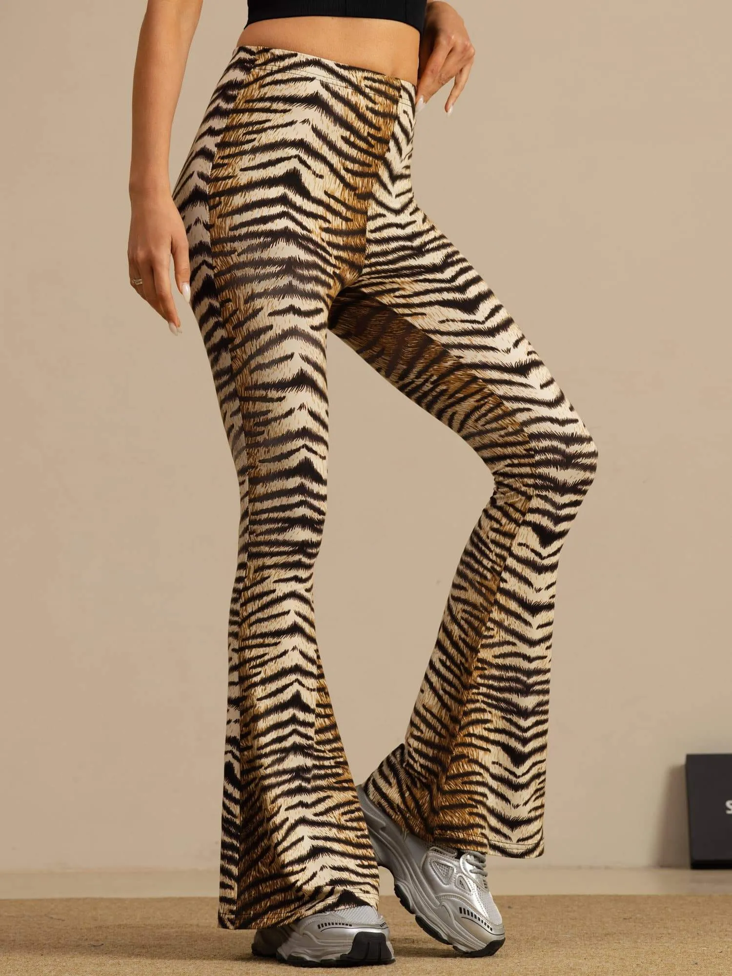 Pure Silk Wild Animal Print Women's Flare Pants High Waisted Bell Bottom sold by SilkSilky product image thumbnail 4