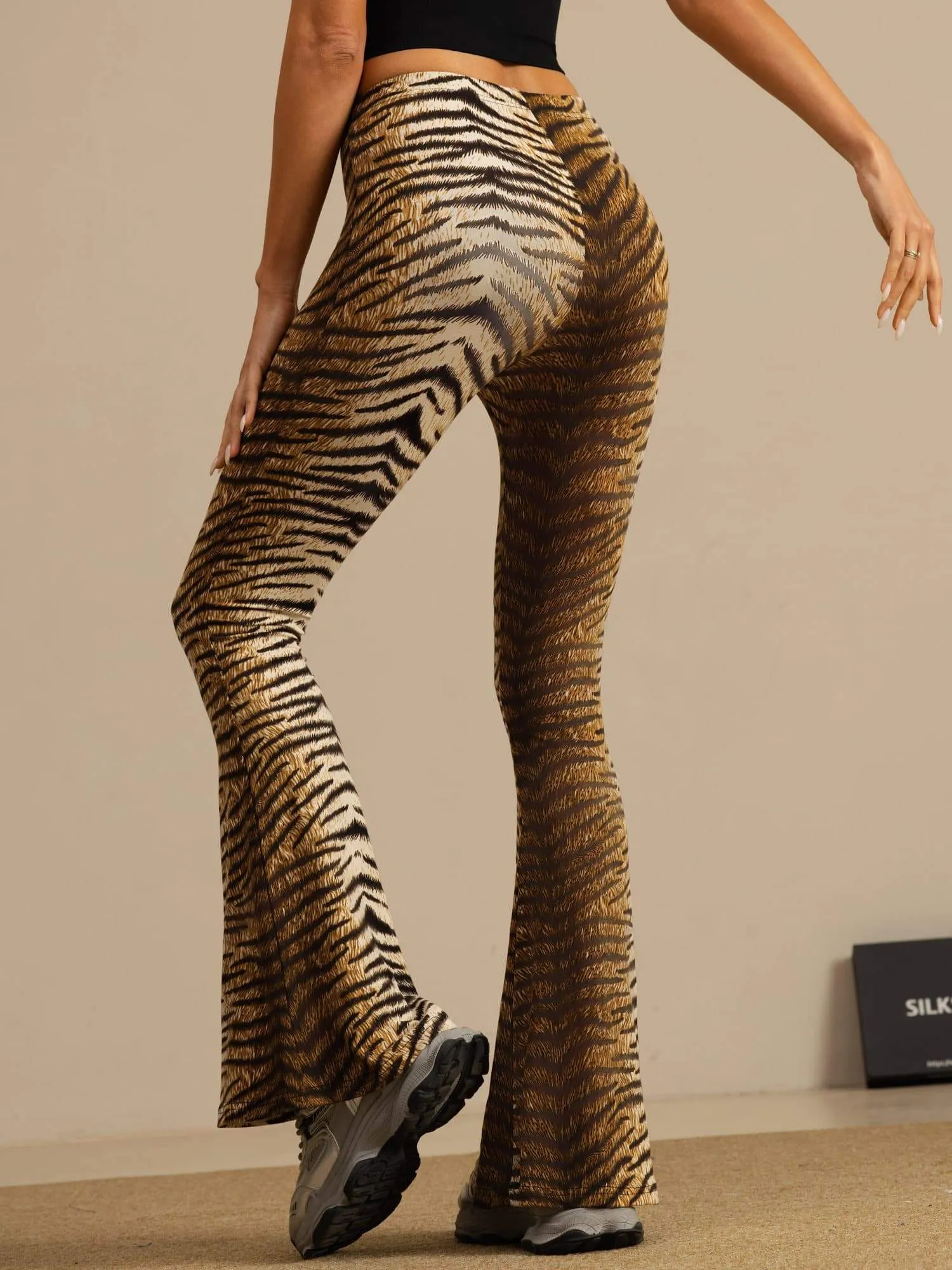 Pure Silk Wild Animal Print Women's Flare Pants High Waisted Bell Bottom sold by SilkSilky product image thumbnail 2