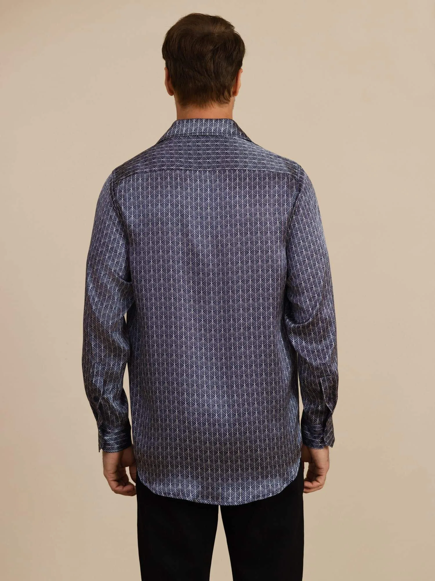 Pure Silk Men's Long Sleeve Lapel Collar Ginkgo Print Shirt sold by SilkSilky product image thumbnail 2