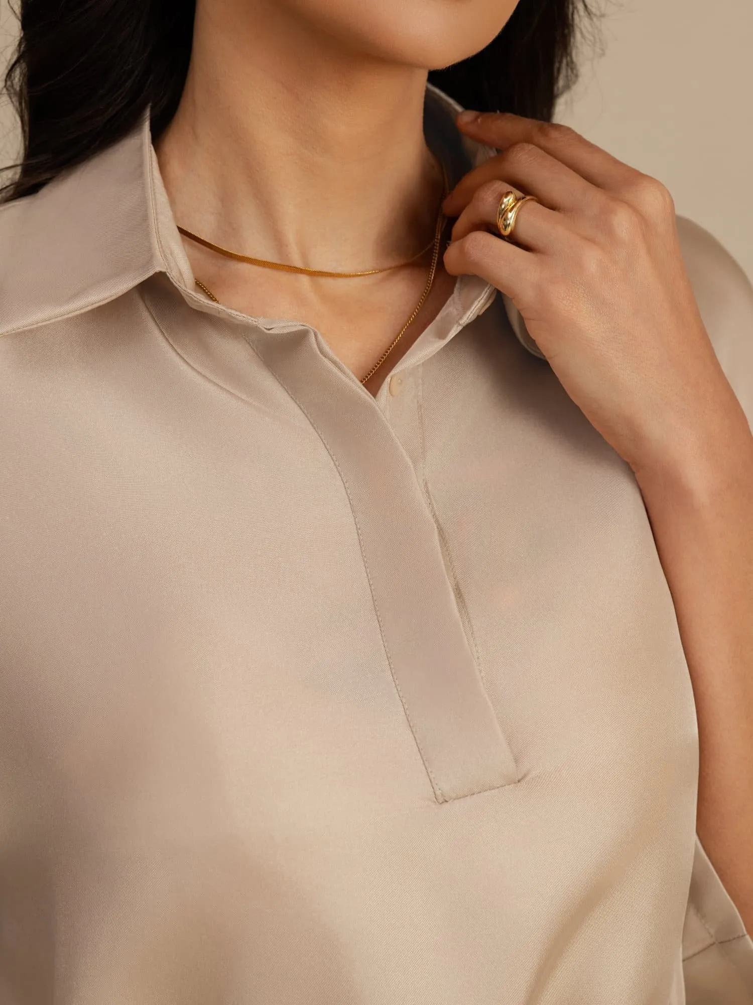 Pure Silk Women's Half Sleeve Cropped Blouse With Drawstring Hem sold by SilkSilky product image thumbnail 4