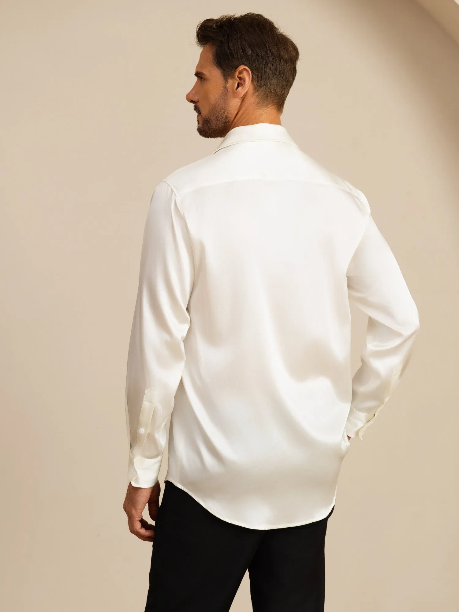 19Momme Silk Men's Long Sleeve Lapel Collar Classic Business Shirt sold by SilkSilky product image thumbnail 2