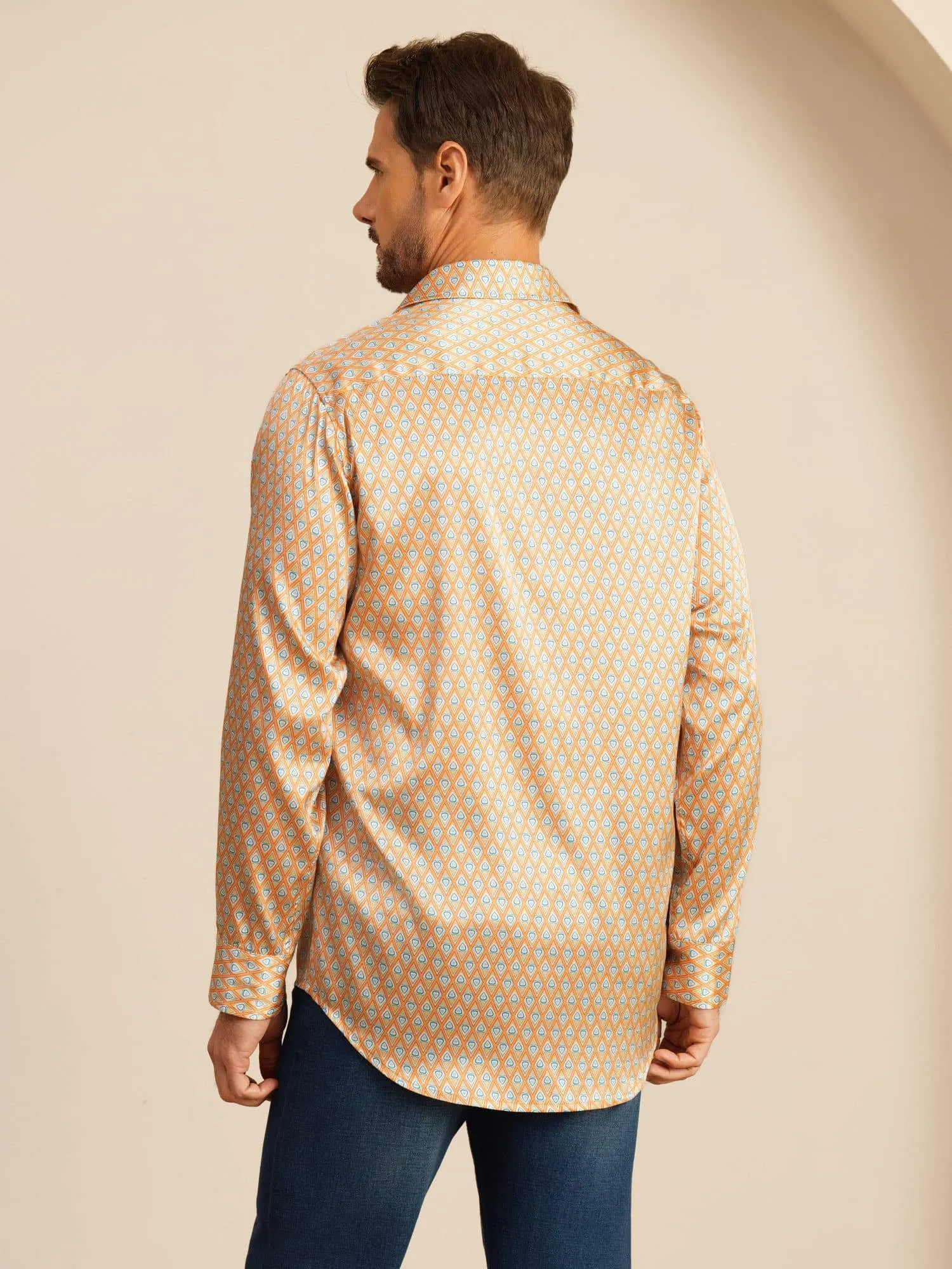 19Momme Silk Men's Long Sleeve Lapel Collar Floral Print Shirt sold by SilkSilky product image thumbnail 2