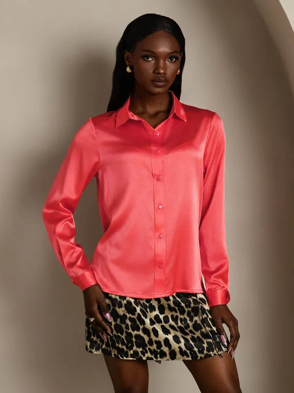 19Momme Silk Lapel Collar Long Sleeve Women's Shirt made by SilkSilky