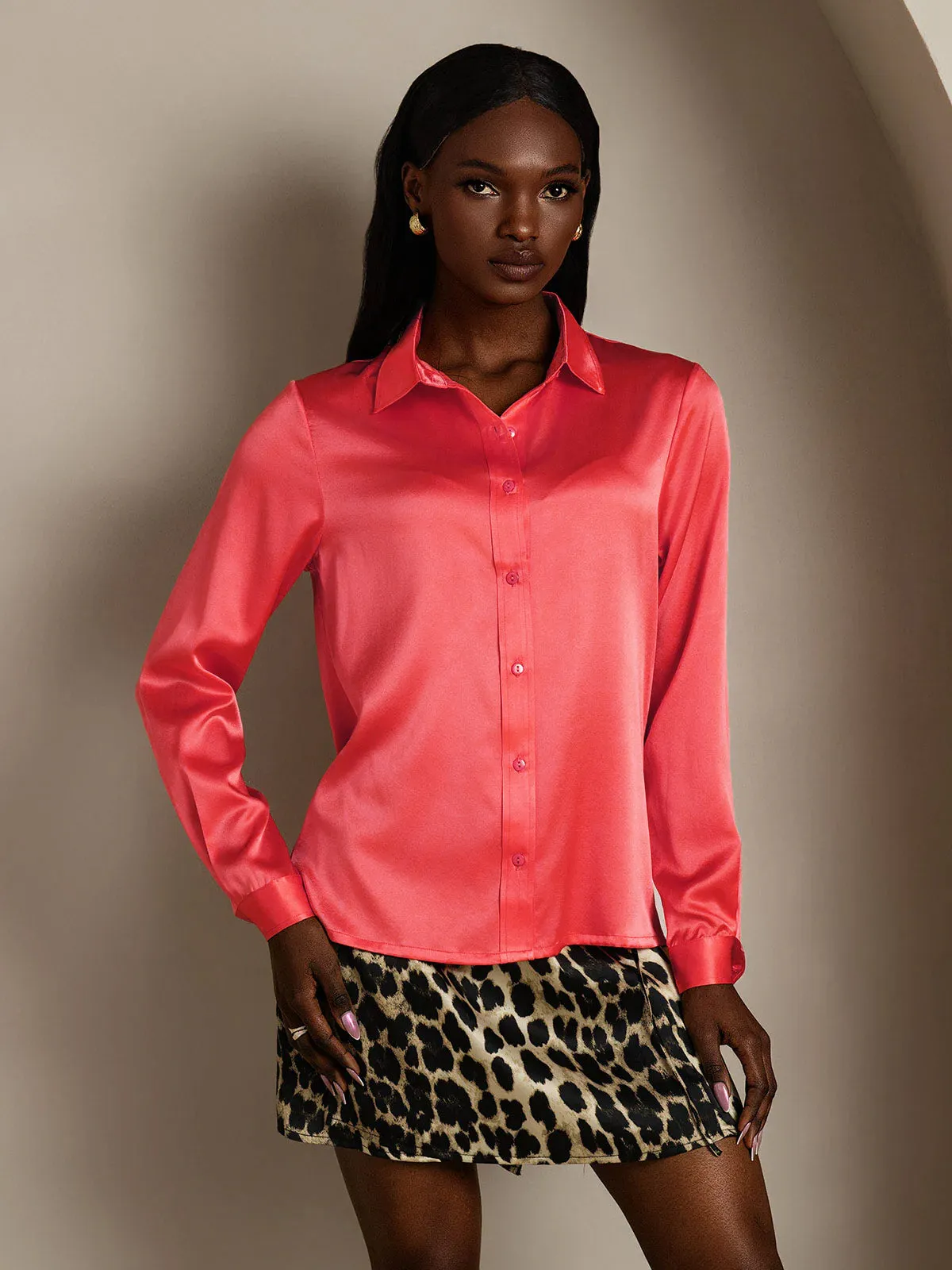 19Momme Silk Lapel Collar Long Sleeve Women's Shirt sold by SilkSilky