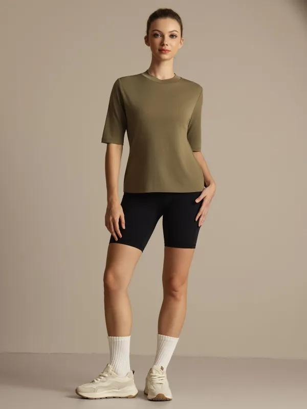 Pure Silk Round Neck Mid-length Sleeves Women's Sport T-Shirt made by SilkSilky