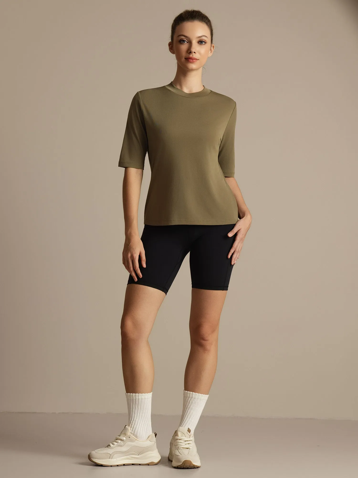 Pure Silk Round Neck Mid-length Sleeves Women's Sport T-Shirt sold by SilkSilky