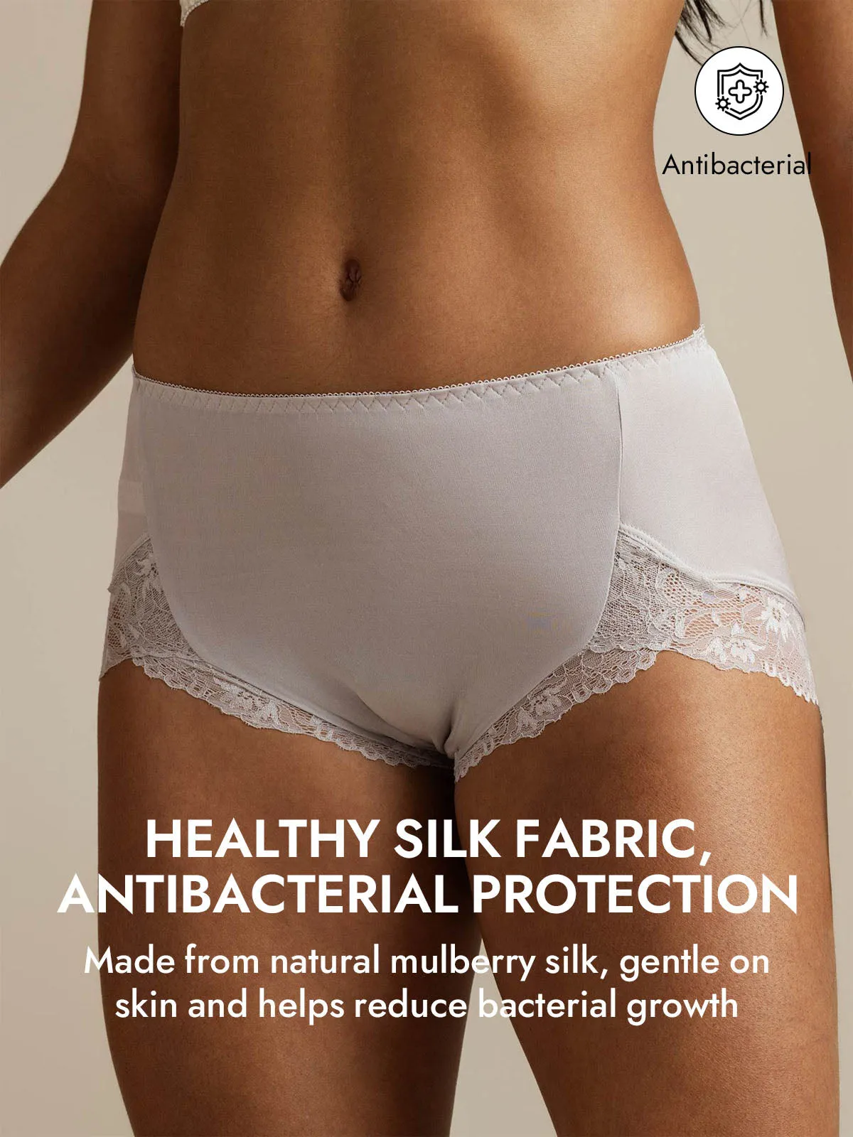 100% Mulberry Silk High Rise Knickers Lace Trim Panty sold by SilkSilky product image thumbnail 4